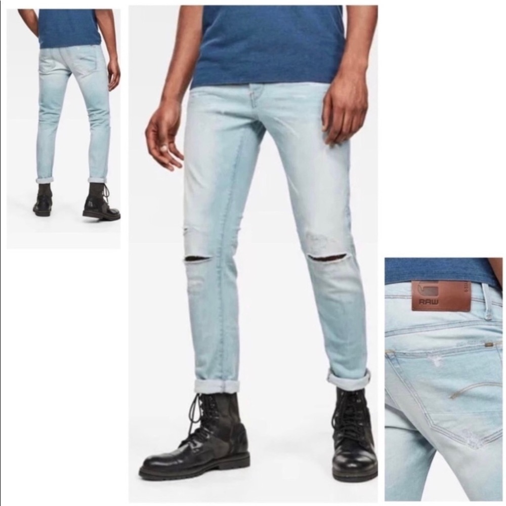 NWT G-Star Slim Distressed Restored Denim Light Washed Jeans
